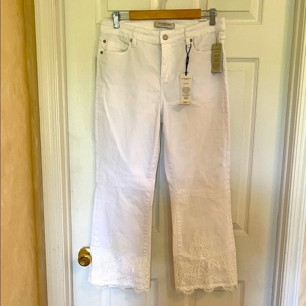 Liverpool White Flare Jeans with Lace Detail - size 10/30